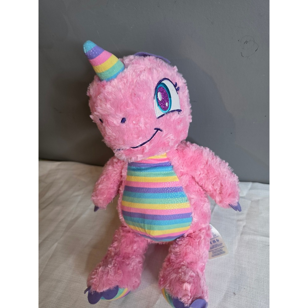 Build-A-Bear Pink Rainbow Dinosaur Plush Stuffed Animal Unicorn Horn Sparkle